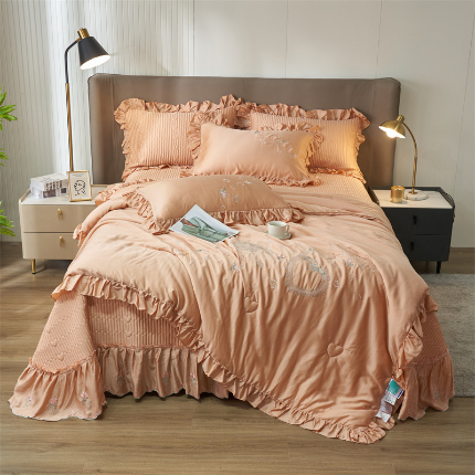 恒爱家纺 A类60s天丝轻奢夫人系列夏被床盖四件套 轻奢橙