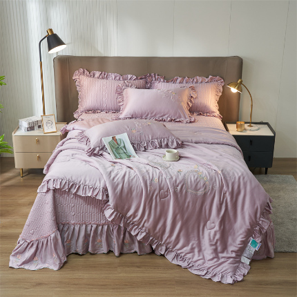 恒爱家纺 A类60s天丝轻奢夫人系列夏被床盖四件套 轻奢紫