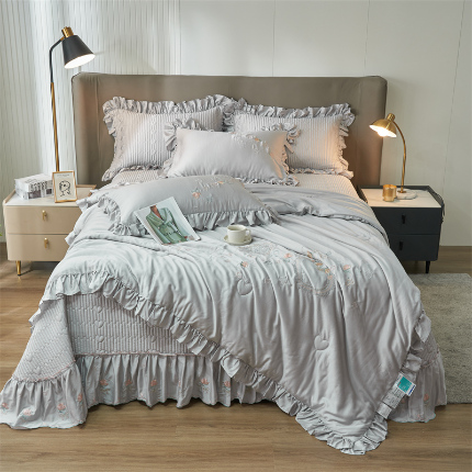 恒爱家纺 A类60s天丝轻奢夫人系列夏被床盖四件套 轻奢灰