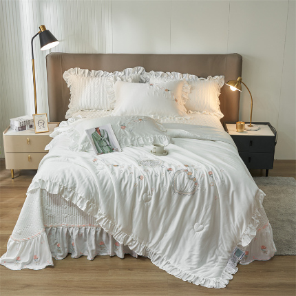 恒爱家纺 A类60s天丝轻奢夫人系列夏被床盖四件套 轻奢白