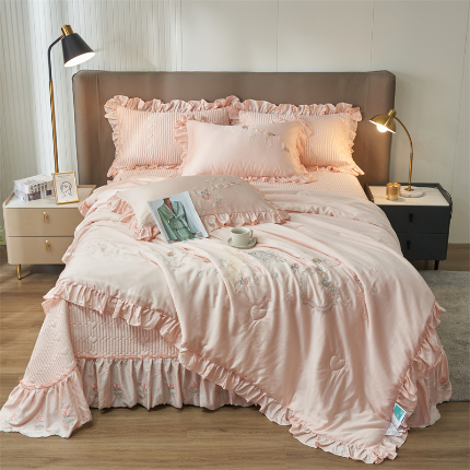 恒爱家纺 A类60s天丝轻奢夫人系列夏被床盖四件套 轻奢粉