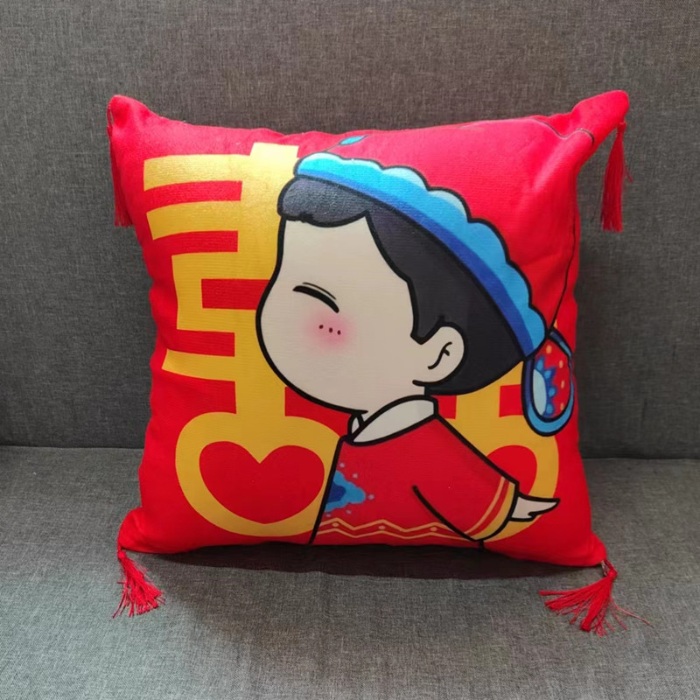 91家纺网 家纺一手货源 找家纺 （总）亏本处理库存赠品直播红色婚庆抱枕结婚喜庆双面抱枕套