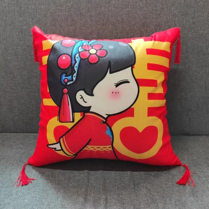 91家纺网 家纺一手货源 找家纺 （总）亏本处理库存赠品直播红色婚庆抱枕结婚喜庆双面抱枕套