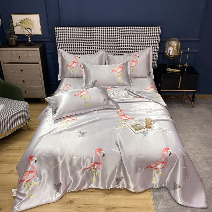 91家纺网 家纺一手货源 找家纺 （总）10 经年：2025年印花丝绸冰丝水洗真丝夏被四件套 直播爆款