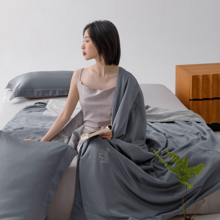 CINNY馨宜 2025新款60莱赛尔大豆纤维 撞色夏被（伯爵） 雾霾蓝