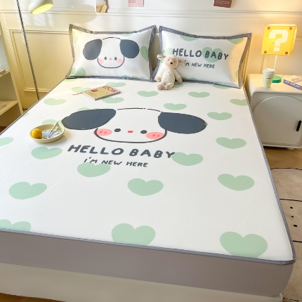 91家纺网 家纺一手货源 找家纺 九花鹿2024新款A类大版碳光冰丝凉席床笠款三件套四件套