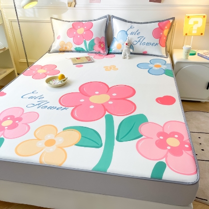 91家纺网 家纺一手货源 找家纺 九花鹿2024新款A类大版碳光冰丝凉席床笠款三件套四件套