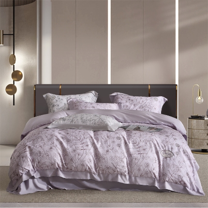 91家纺网 家纺一手货源 找家纺 鼎飞家纺 2024新款天丝棉数码印花刺绣四件套-华尔兹 华尔兹-暗香紫