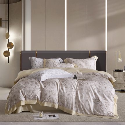 91家纺网 家纺一手货源 找家纺 鼎飞家纺 2024新款天丝棉数码印花刺绣四件套-华尔兹 华尔兹-浅香槟