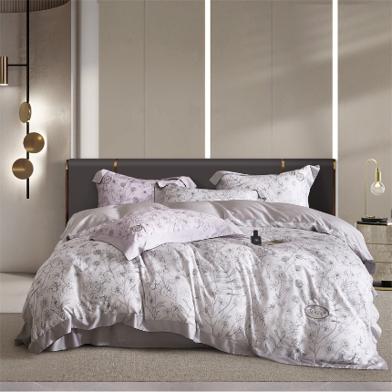 91家纺网 家纺一手货源 找家纺 鼎飞家纺 2024新款天丝棉数码印花刺绣四件套-华尔兹 华尔兹-珍珠白