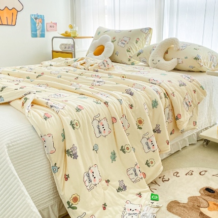 寐眠家纺 2024新款A类母婴级针织棉印花大豆夏被 可爱猫