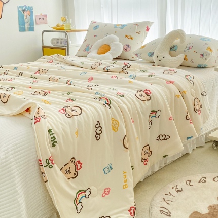 寐眠家纺 2024新款A类母婴级针织棉印花大豆夏被 小熊