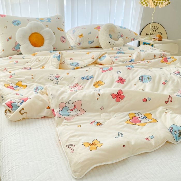 91家纺网 家纺一手货源 找家纺 寐眠家纺 2024新款A类母婴级针织棉印花大豆夏被 星空兔