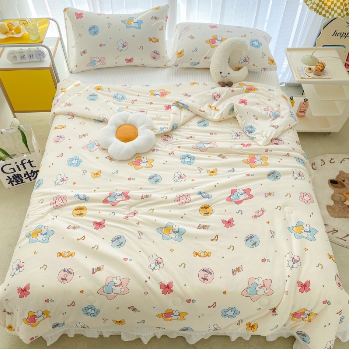 91家纺网 家纺一手货源 找家纺 寐眠家纺 2024新款A类母婴级针织棉印花大豆夏被 星空兔