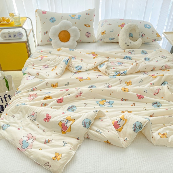 91家纺网 家纺一手货源 找家纺 寐眠家纺 2024新款A类母婴级针织棉印花大豆夏被 星空兔