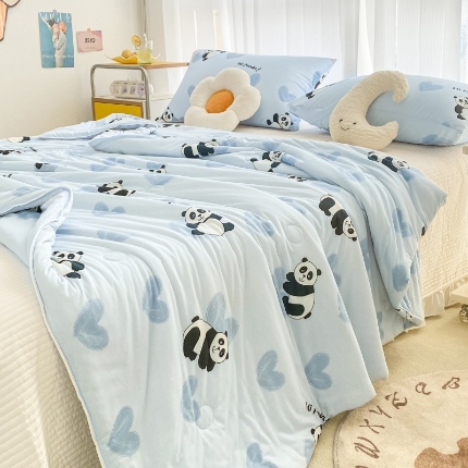 寐眠家纺 2024新款A类母婴级针织棉印花大豆夏被 熊猫宝宝