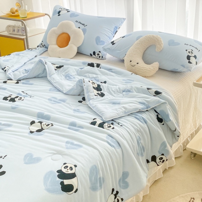 91家纺网 家纺一手货源 找家纺 寐眠家纺 2024新款A类母婴级针织棉印花大豆夏被 熊猫宝宝