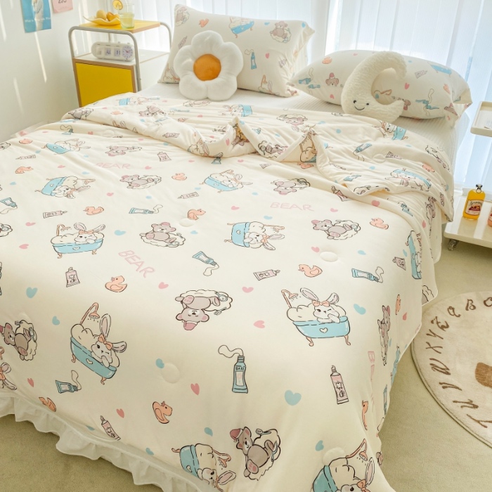 91家纺网 家纺一手货源 找家纺 寐眠家纺 2024新款A类母婴级针织棉印花大豆夏被 长耳兔