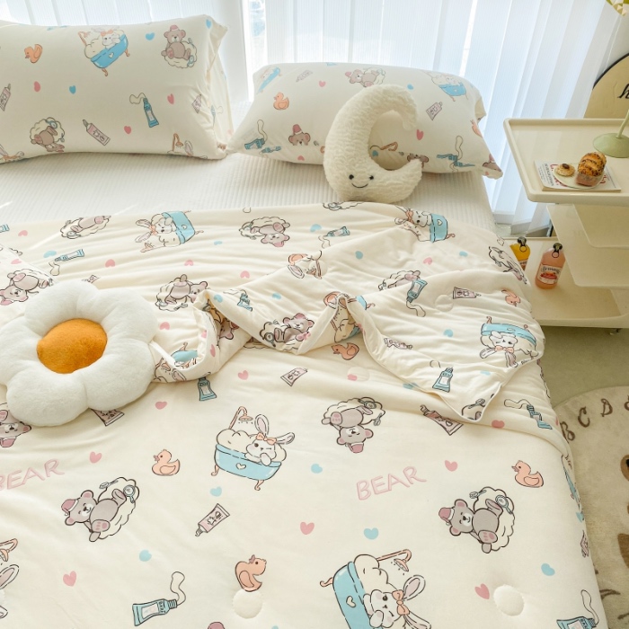 91家纺网 家纺一手货源 找家纺 寐眠家纺 2024新款A类母婴级针织棉印花大豆夏被 长耳兔