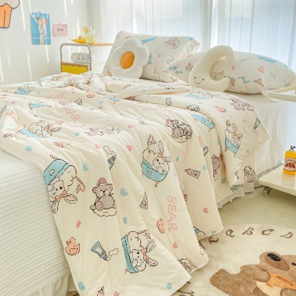 寐眠家纺 2024新款A类母婴级针织棉印花大豆夏被 长耳兔