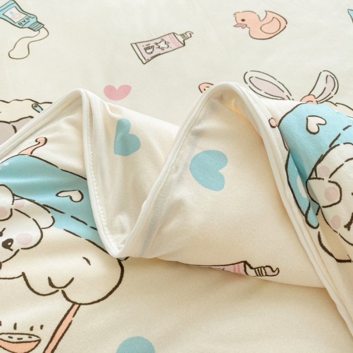 91家纺网 家纺一手货源 找家纺 寐眠家纺 2024新款A类母婴级针织棉印花大豆夏被 长耳兔