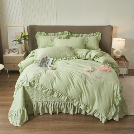 91家纺网 家纺一手货源 找家纺 （总）恒爱家纺 2024新款40S全棉色织水洗棉绣花梦美人床盖四件套