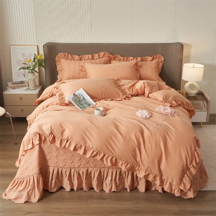 91家纺网 家纺一手货源 找家纺 （总）恒爱家纺 2024新款40S全棉色织水洗棉绣花梦美人床盖四件套