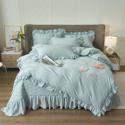 91家纺网 家纺一手货源 找家纺 （总）恒爱家纺 2024新款40S全棉色织水洗棉绣花梦美人床盖四件套