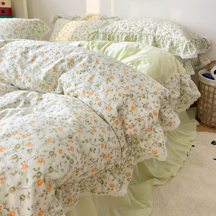 91家纺网 家纺一手货源 找家纺 （总）轻奢坊 2024新款韩系ins花边款清甜系列四件套