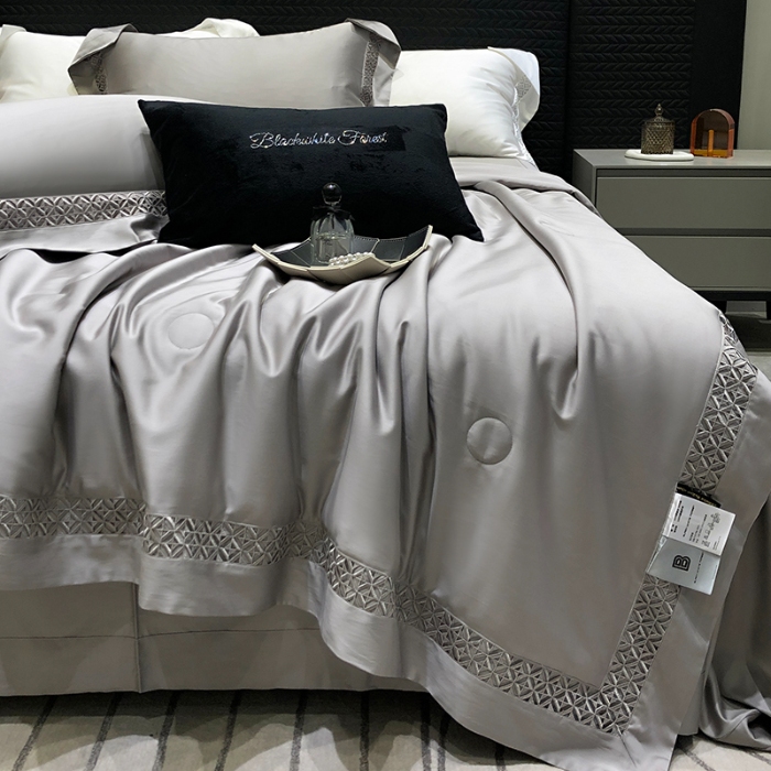 91家纺网 家纺一手货源 找家纺 （总）黑白森林2024款 100S支天丝棉镂空夏被天丝全棉夏凉被空调被