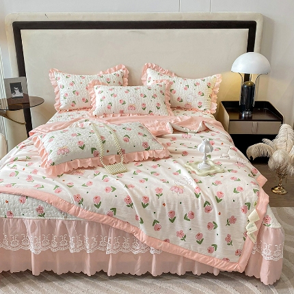 91家纺网 家纺一手货源 找家纺 （总）2025春夏A类母婴级泡泡纱床盖款夏被四件套泡泡棉小竺棉双层纱棉麻纯棉全棉夏被四件套纯棉全棉夏被四件套 