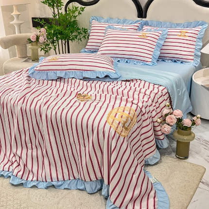 91家纺网 家纺一手货源 找家纺 （总）新22 经年2025年 水洗真丝韩版夏被四件套直播爆款 浅夏系列