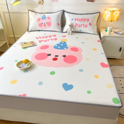 91家纺网 家纺一手货源 找家纺 九花鹿2024新款A类大版碳光冰丝凉席床笠款三件套四件套