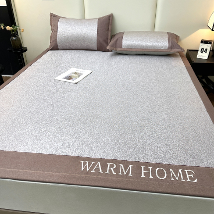 莱轩席业 2024新款A类抗菌刺绣冰丝席条席款 冰川咖