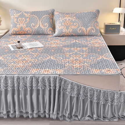 91家纺网 家纺一手货源 找家纺 诺梵 2024年新款可拆卸乳胶凉席三件套床裙款 欧式印象