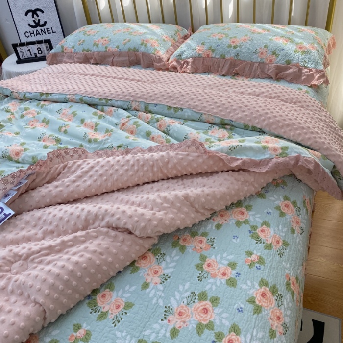 91家纺网 家纺一手货源 找家纺 （总）暖居 2024新款豆豆被砂洗棉花床盖四件套春秋单件豆豆绒被芯被褥可机洗