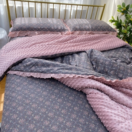 91家纺网 家纺一手货源 找家纺 （总）暖居 2024新款豆豆被砂洗棉花床盖四件套春秋单件豆豆绒被芯被褥可机洗