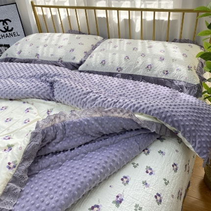 91家纺网 家纺一手货源 找家纺 （总）暖居 2024新款豆豆被砂洗棉花床盖四件套春秋单件豆豆绒被芯被褥可机洗