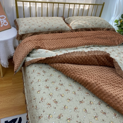 91家纺网 家纺一手货源 找家纺 （总）暖居 2024新款豆豆被砂洗棉花床盖四件套春秋单件豆豆绒被芯被褥可机洗