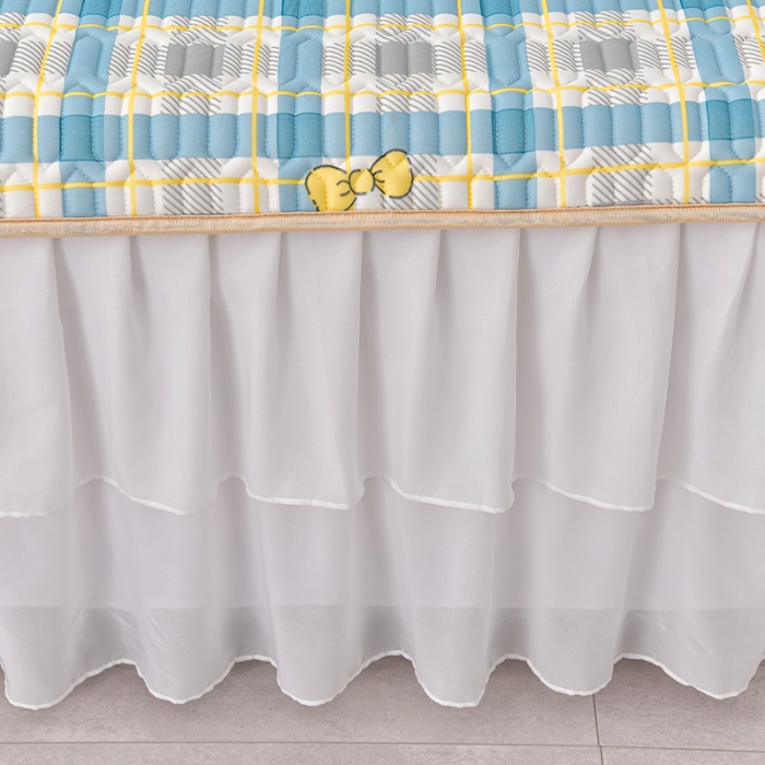 91家纺网 家纺一手货源 找家纺 民新家纺 2024新款凉感丝乳胶床裙凉席 格调兔-蓝