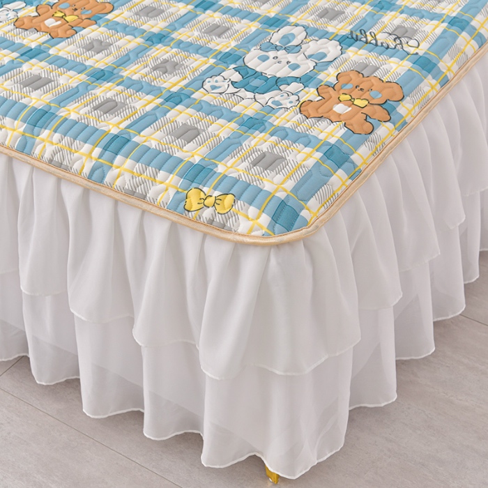 91家纺网 家纺一手货源 找家纺 民新家纺 2024新款凉感丝乳胶床裙凉席 格调兔-蓝