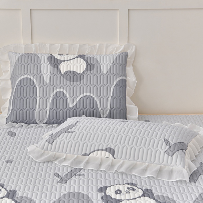 91家纺网 家纺一手货源 找家纺 民新家纺 2024新款凉感丝乳胶床裙凉席 功夫熊猫-灰