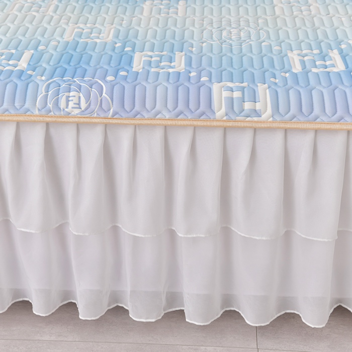 91家纺网 家纺一手货源 找家纺 民新家纺 2024新款凉感丝乳胶床裙凉席 秋水