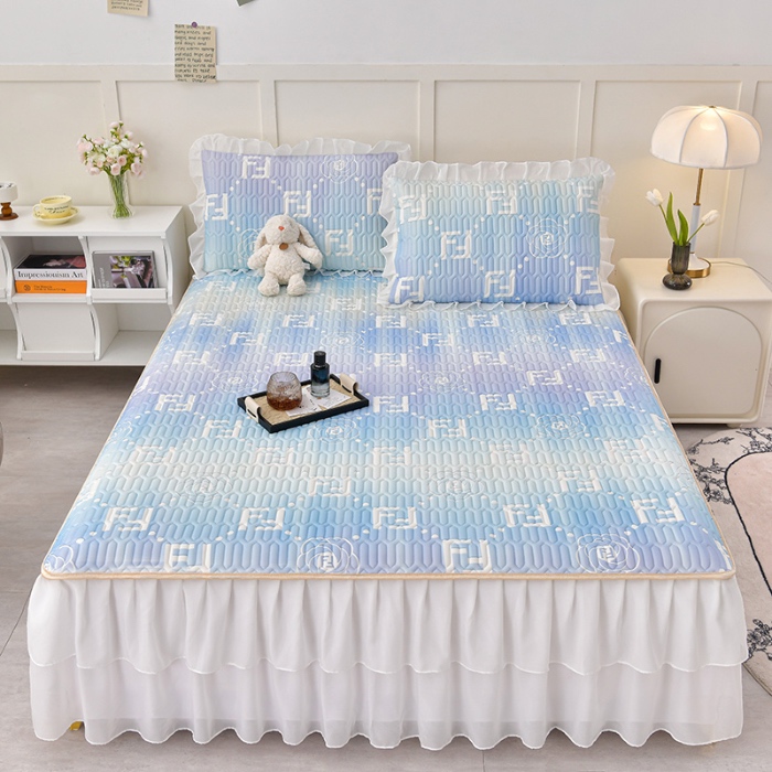 91家纺网 家纺一手货源 找家纺 民新家纺 2024新款凉感丝乳胶床裙凉席 秋水