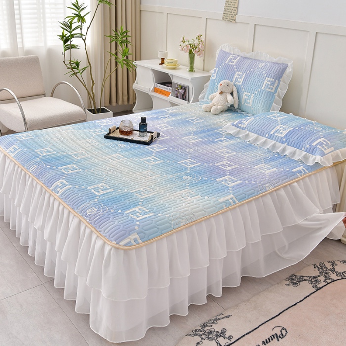 91家纺网 家纺一手货源 找家纺 民新家纺 2024新款凉感丝乳胶床裙凉席 秋水