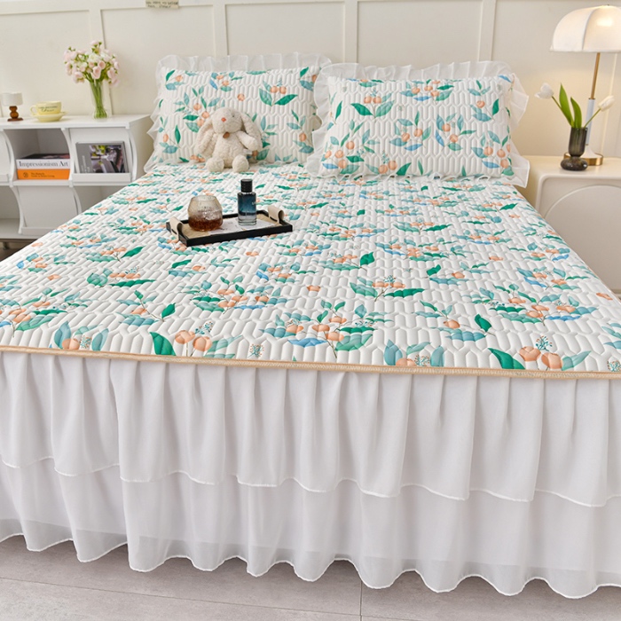 91家纺网 家纺一手货源 找家纺 民新家纺 2024新款凉感丝乳胶床裙凉席 硕果累累