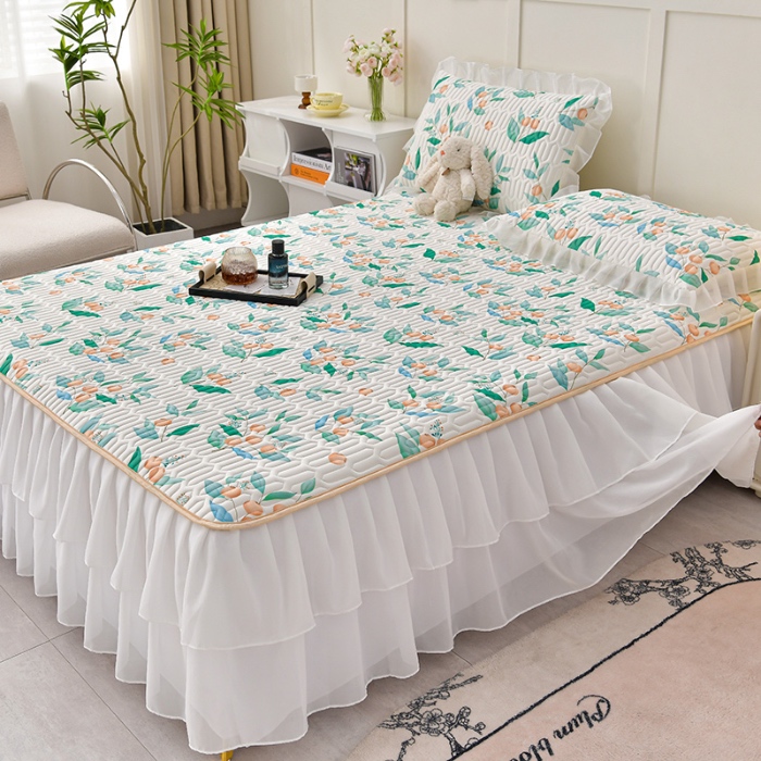 91家纺网 家纺一手货源 找家纺 民新家纺 2024新款凉感丝乳胶床裙凉席 硕果累累