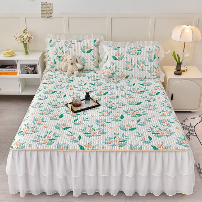 91家纺网 家纺一手货源 找家纺 民新家纺 2024新款凉感丝乳胶床裙凉席 硕果累累