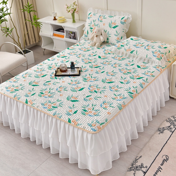 91家纺网 家纺一手货源 找家纺 民新家纺 2024新款凉感丝乳胶床裙凉席 硕果累累