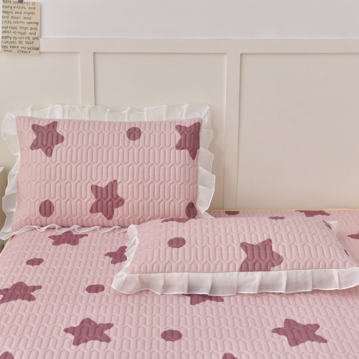 91家纺网 家纺一手货源 找家纺 民新家纺 2024新款凉感丝乳胶床裙凉席 小星星-豆沙